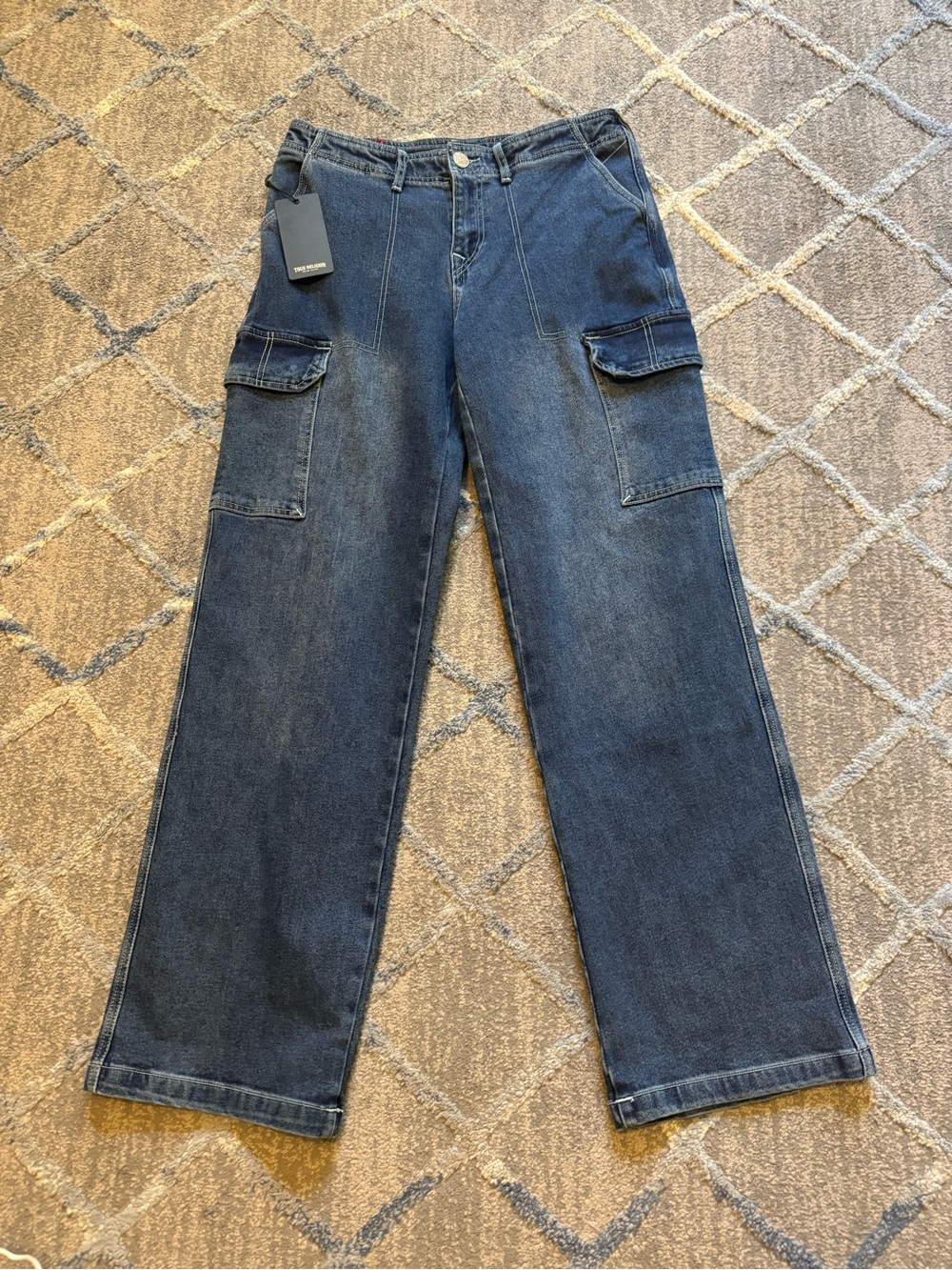 True Religion Women's Dark Blue Straight-Leg Cargo Jeans